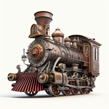 Vintage steam locomotive on a white background. Generative AIの素材