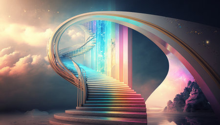 Generative AI of stairs leading to heaven. Conceptual image.の素材