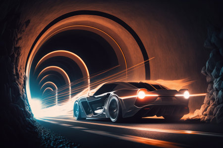 Conceptual image of a sports car driving on the road. Generative AIの素材