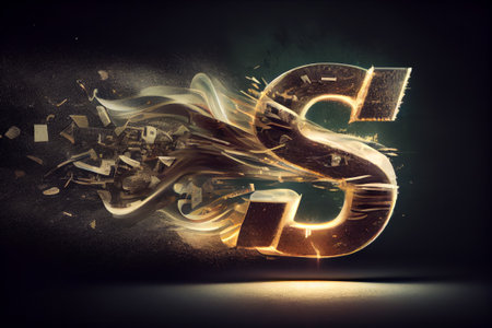 Generative AI illustration of S sign with smoke and fire on black backgroundの素材