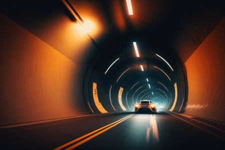 car on the road in a tunnel. Generative AIの素材