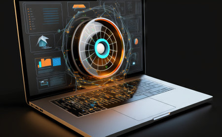 laptop with eye on the screen, Generative AI, computer digital imageの素材