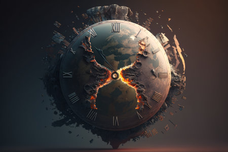 Clock representing the end of the world, Time is passing. Generative AIの素材