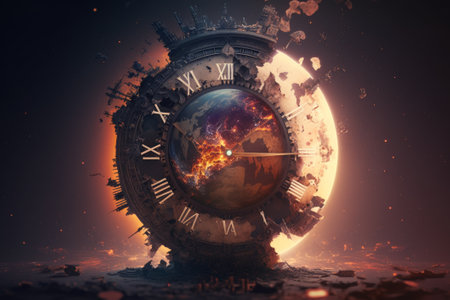 Clock representing the end of the world, Time is passing. Generative AIの素材