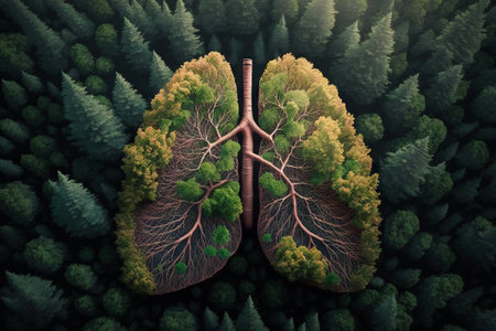 Human lungs with tree in forest. Generative AIの素材