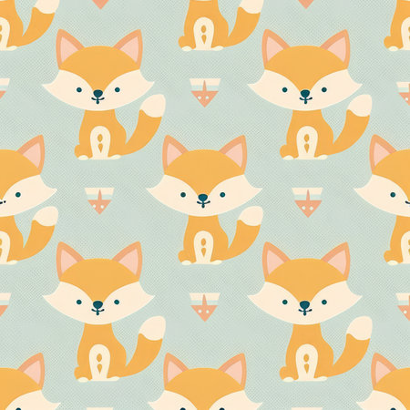 Seamless pattern with cute cartoon foxes. Generative AI  illustration.の素材