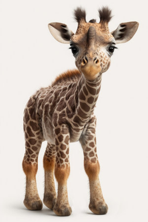 Generative AI of a cute baby giraffe isolated on white backgroundの素材