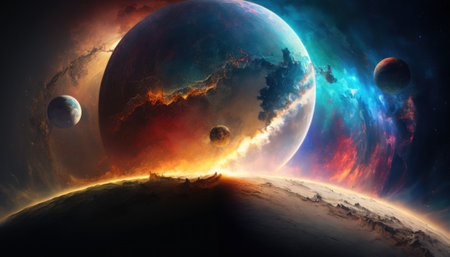 A planet with a fire on it, Generative AIの素材