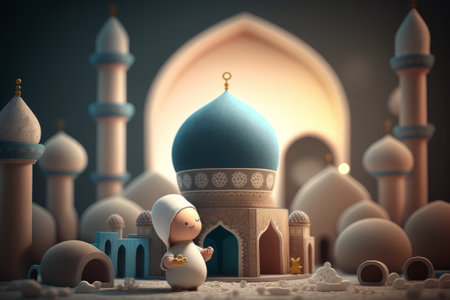 A paper cut art of a mosque with a moon and stars. Generative AIの素材