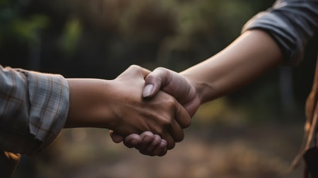 Close-up of two friends holding hands, Generative AIの素材