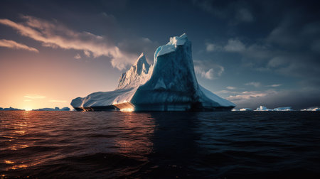 Iceberg in the ocean at sunset, Generative AIの素材