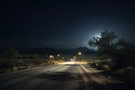 Night drive on the desert road, Generative AI