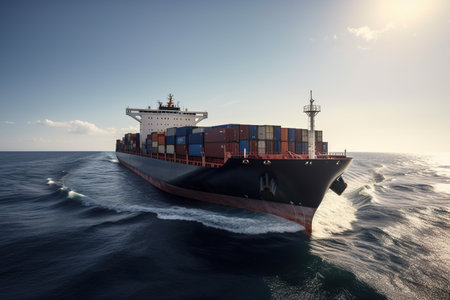 Container Cargo ship with working crane bridge in the sea. Generative AIの素材