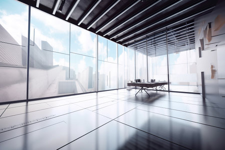 Contemporary office interior with panoramic city view. Generative AIの素材