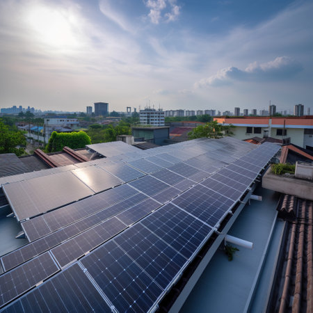 Solar panels installed on the roof, Generative AIの素材
