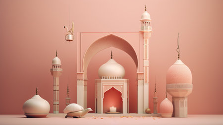 Generative AI of islamic mosque with lanterns and candleの素材