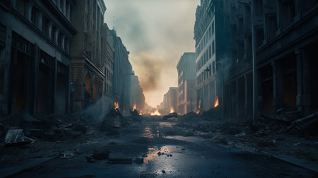 City destroyed by the fire. Generative AIの素材