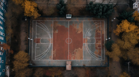 Basketball court aerial view, . Generative AIの素材