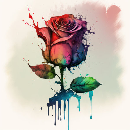 Watercolor rose with blots and splashes. Generative AIの素材