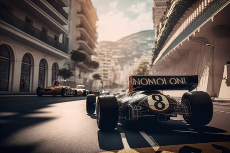 Vintage formula race car on the road, Generative AIの素材