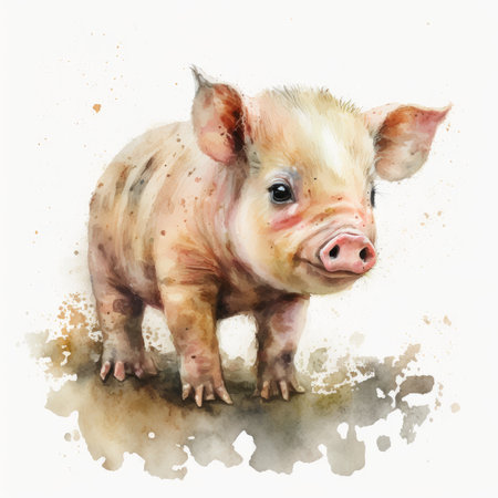 Watercolor illustration of a pig. Piglet on a white background, Generative AIの素材