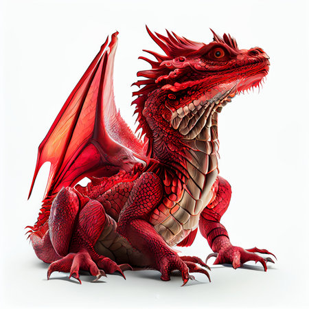 Red fantasy dragon isolated on white background. Generative AIの素材