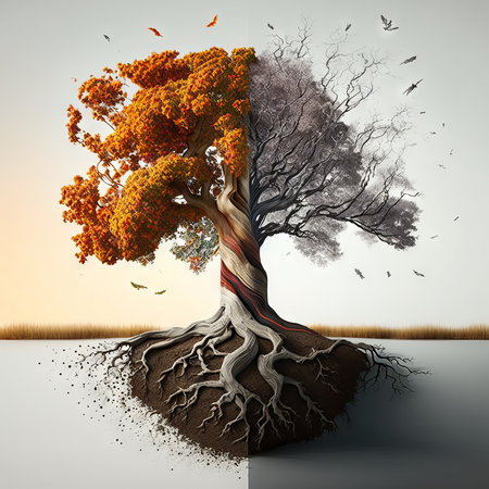 Beautiful autumn tree. Nature concept. Generative AIの素材