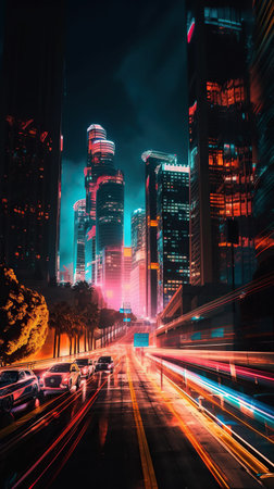the light trails on the modern building background, Generative AIの素材