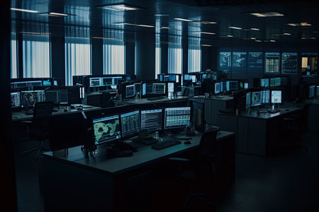 Security room with computers and monitors. Generative AIの素材