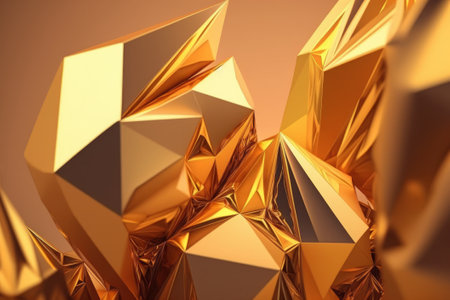 Generative AI illustration of abstract geometric shapes in golden color. Computer digital drawing.の素材