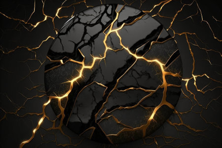 Luxury black marble background with golden lightning. Generative AI illustrationの素材