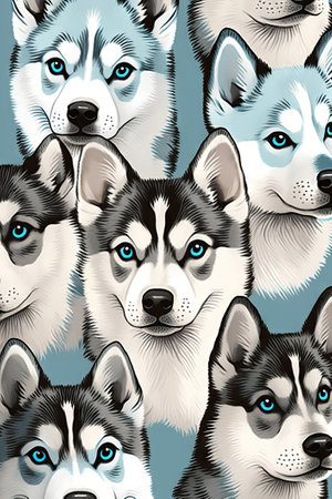 Seamless pattern with siberian husky dogs. Generative AI illustrationの素材