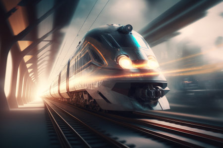 High speed train in motion at the railway station. Generative AIの素材