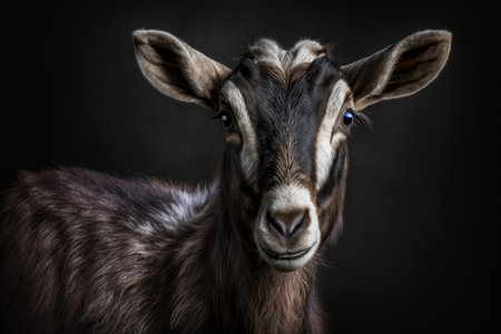 Portrait of a goat on a dark background. Close-up. Generative AIの素材