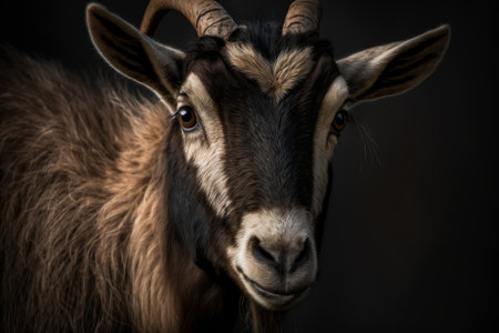 Portrait of a goat on a black background, close-up, Generative AIの素材