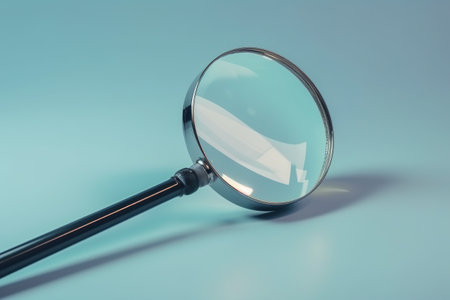 Magnifying glass on blue background. Generative AIの素材