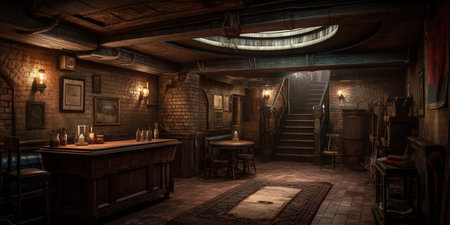 Generative AI of a vintage pub interior in a loft style.の素材