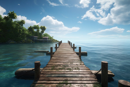 Wooden pier in the tropical sea. Generative AIの素材