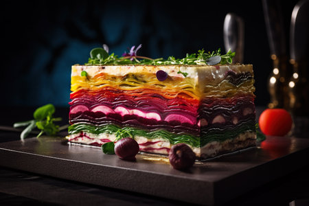 Vegetable layered layered salad with beetroot, beetroot, radish and arugula, Generative AIの素材