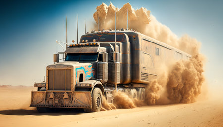 Truck in the middle of the desert. Generative AIの素材