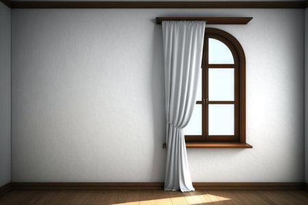 Empty room with window and curtains, Generative AIの素材
