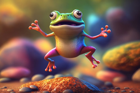 Frog on colorful background. cartoon illustration. Generative AIの素材