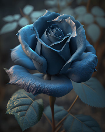 Blue rose with blue petals on dark background, Generative AIの素材