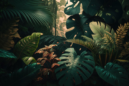 Tropical leaves background. Generative AIの素材