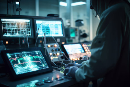 Technician working on a computer in a laboratory. Science and technology concept. Generative AIの素材