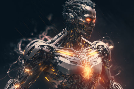 Cyborg woman in futuristic space suit. Generative AIの素材