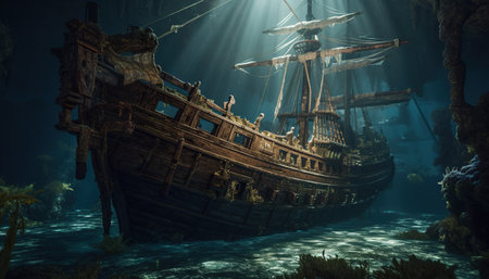 Pirate ship in the sea. Generative AIの素材