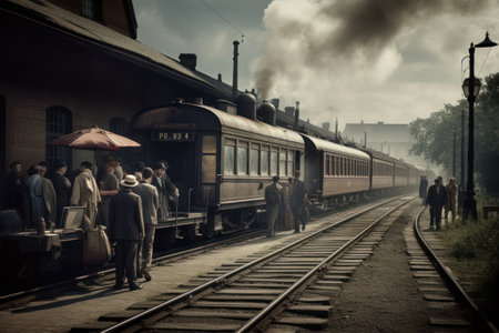 Vintage train in the old town, Generative AIの素材