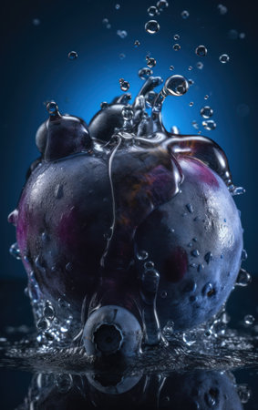 Fresh plums with water splash on dark blue background. Healthy food concept. Generative AIの素材