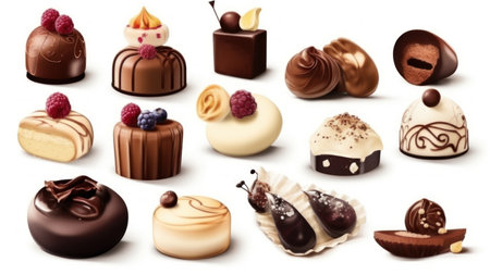 Chocolate candies collection isolated on white background, Generative AIの素材
